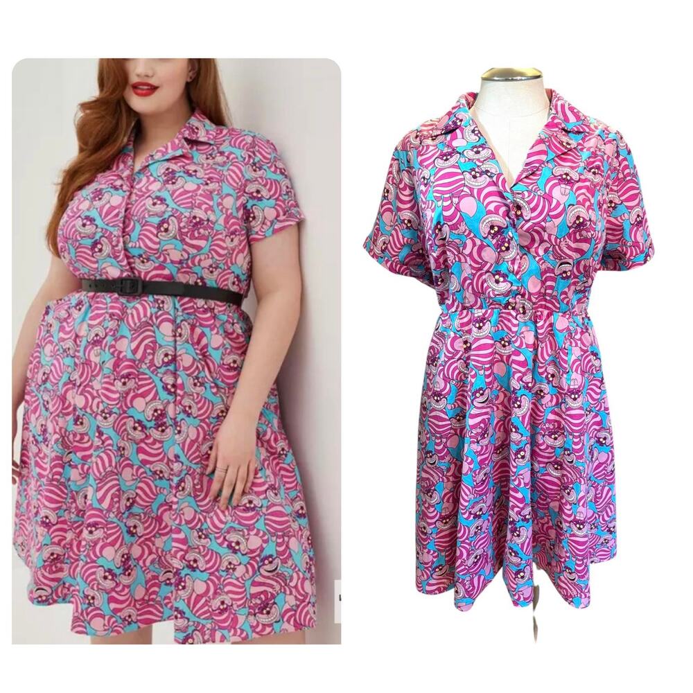 Torrid 14 Disney Pin Up Alice In‎ Wonderland Cheshire Cat Rockabilly Swing Dress